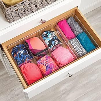 mDesign Plastic 2 Compartment Divided Drawer and Closet Storage Bin - Organizer for Scarves, Sock... | Amazon (US)