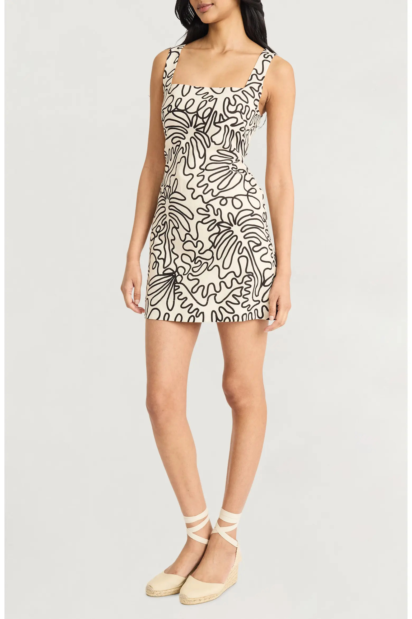 Squiggle Print Square Neck Linen Blend Minidress (Women) | Nordstrom | Nordstrom