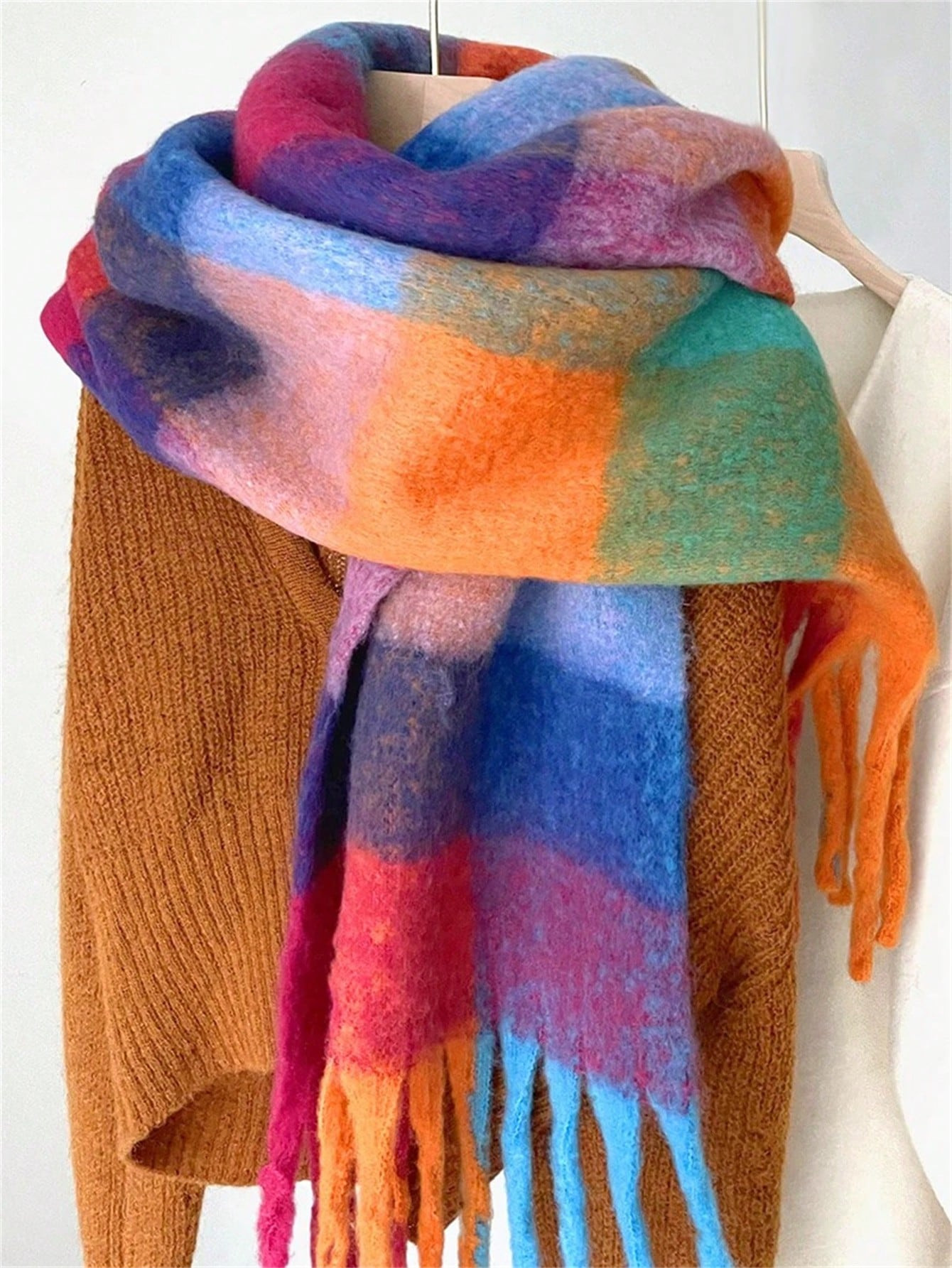 1pc Colorful Plaid Mohair Scarf For Women, Warm Thickened Versatile Shawl Neck Wrap, Winter | SHE... | SHEIN
