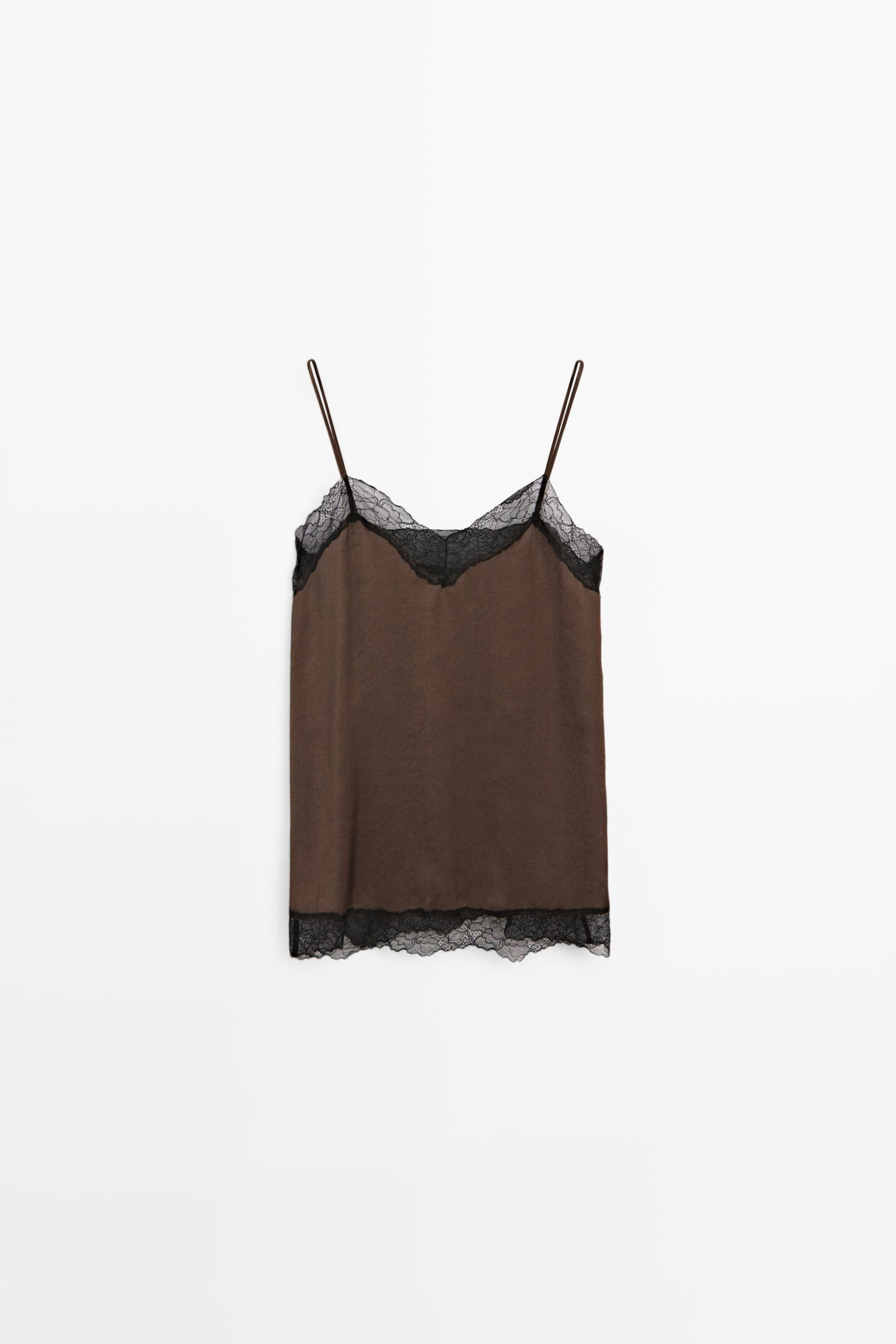 Contrast lace camisole top | Massimo Dutti UK