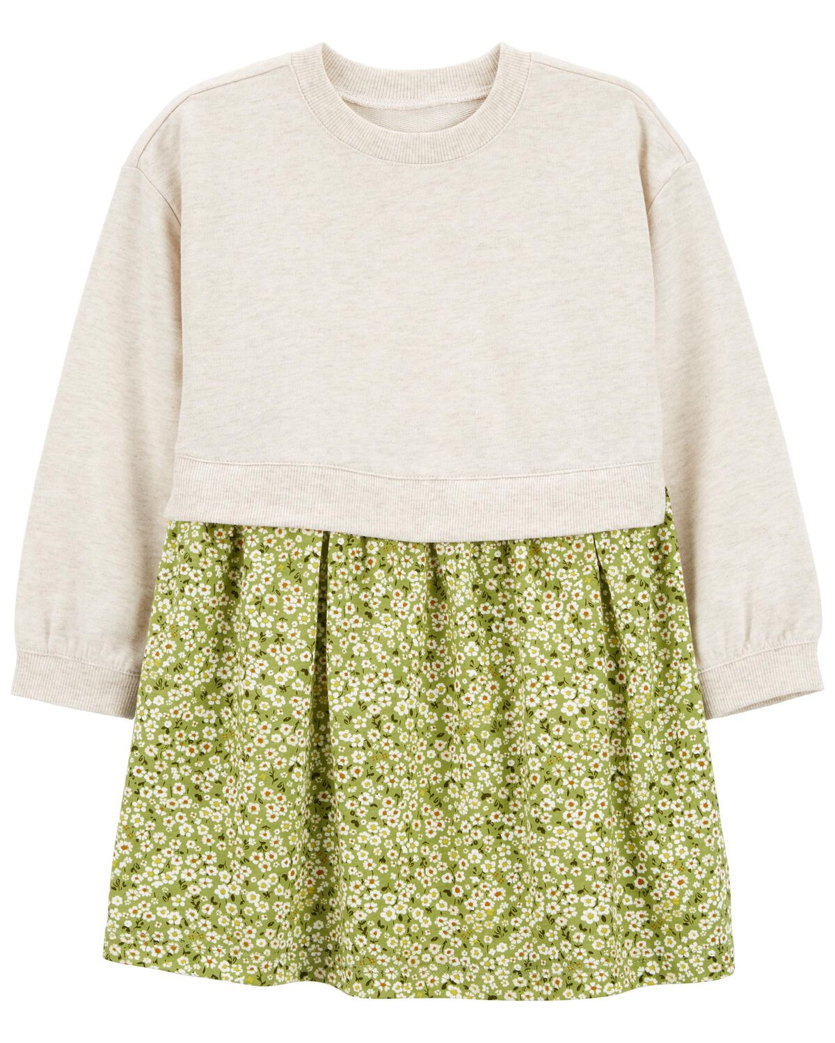 Cream/Green Toddler Mixed Print French Terry Dress | carters.com | Carter's