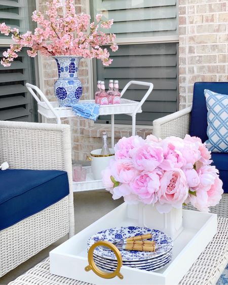 White Outdoor bar cart, patio decor, outdoor furniture outdoor decor cherry blossoms blue and white decor pink peonies 

#LTKunder50 #LTKsalealert #LTKhome