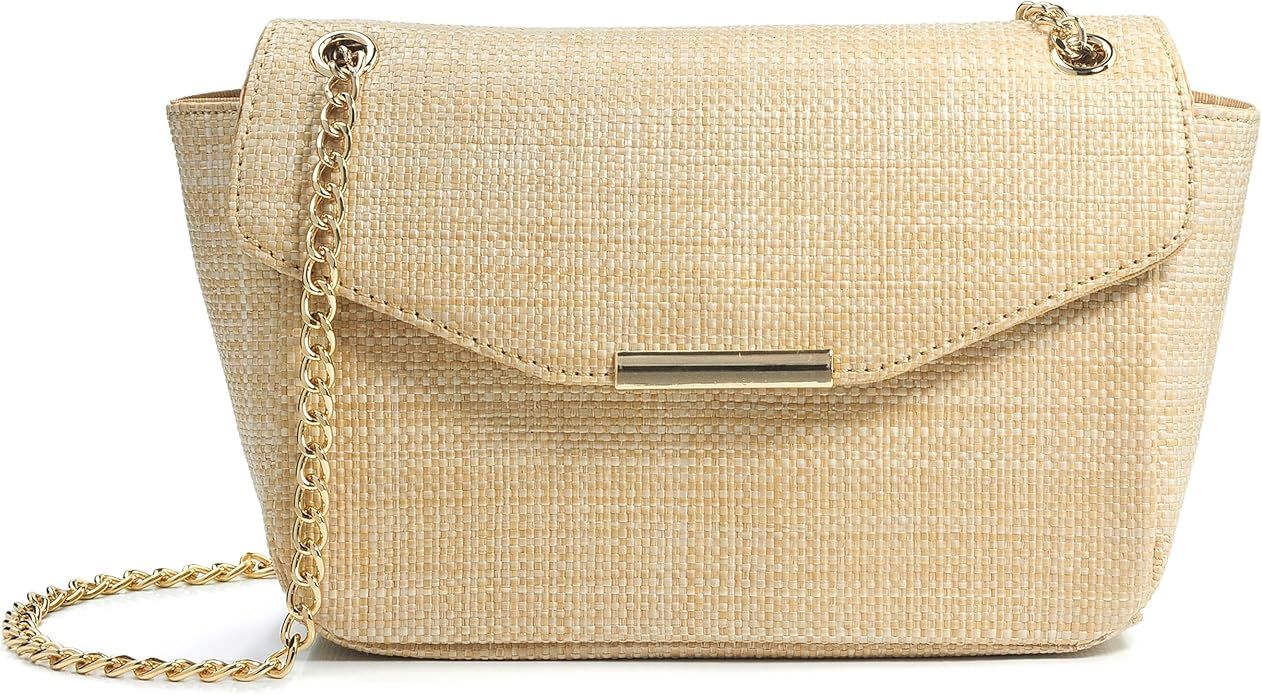 Straw Cross body Bag for Women Raffia Flap Chain Shoulder Handbag Small Satchel | Amazon (US)