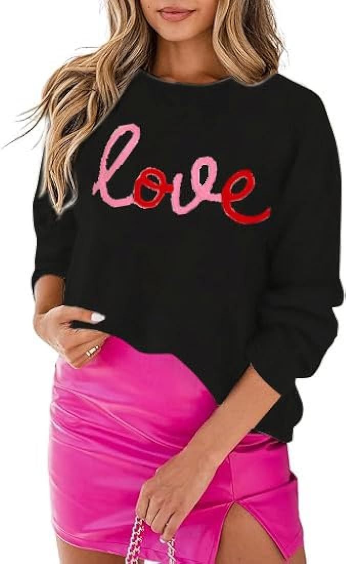 LEMAFER Women 2023 Merry Christmas Round Neck Sequin Letters Sweater Casual Solid Slogan Long Sle... | Amazon (US)