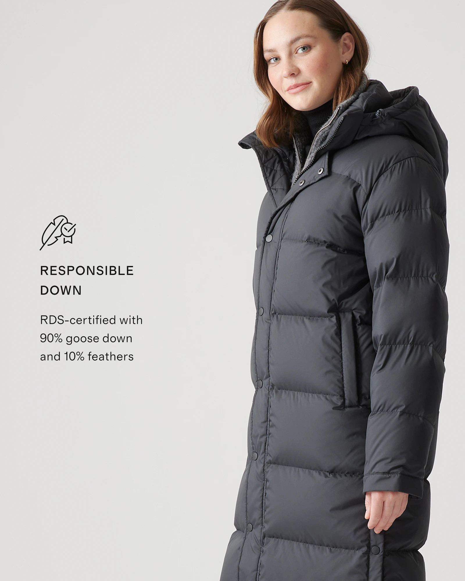 Responsible Down Long Puffer Jacket in Black | Quince