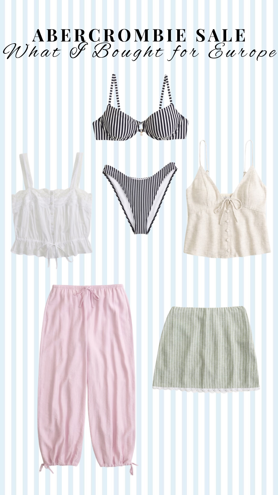 Everything I bought from Abercrombie for my upcoming trip to Europe, and you can get any of these pieces on sale today!

Dresses are 25% OFF today only, and almost everything else is 20% off! 

You can get an extra 20% OFF when you use my stackable code AFLTK at checkout!

summer matching sets
summer outfits
vacation outfits
date night outfits
swimwear
striped bikini 

 #LTKxAbercrombie #LTKootd #LTKSaleAlert