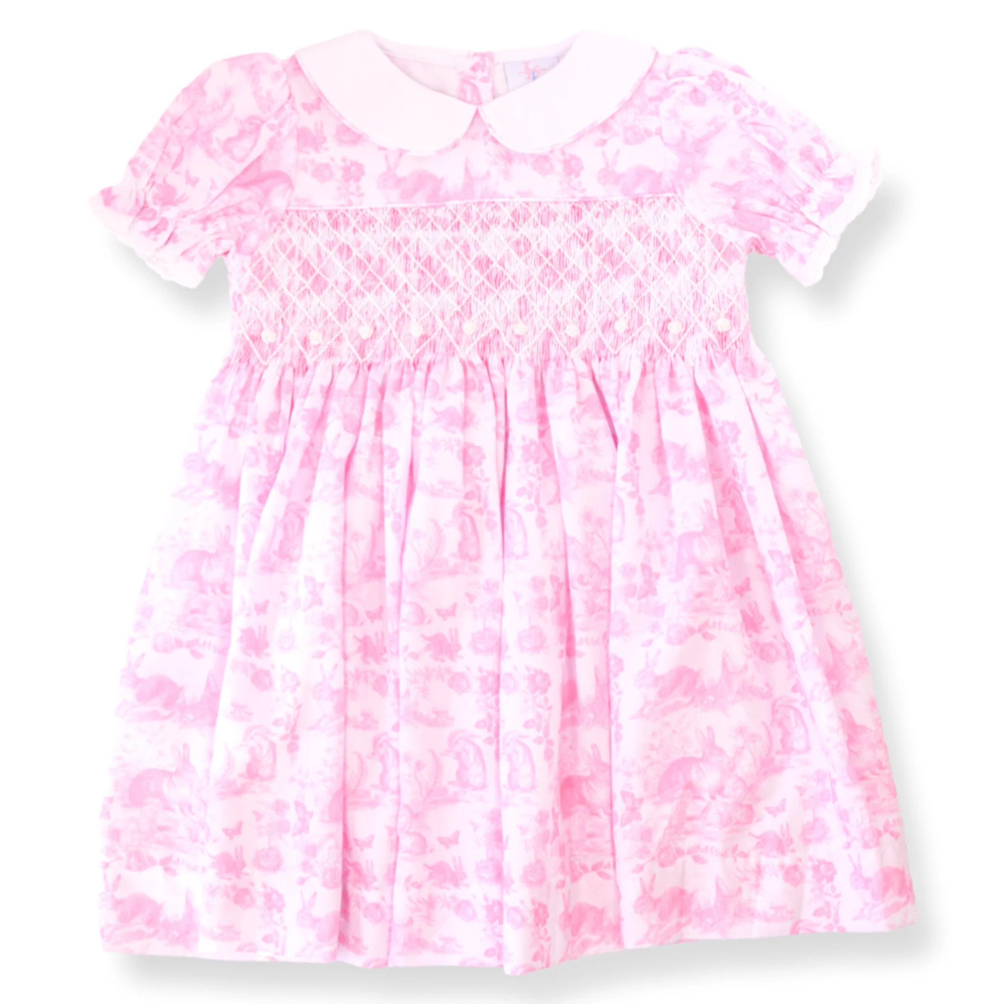 PRE-ORDER Pink Easter Bunny Toile Smocked Dress | Lillie & Lilah