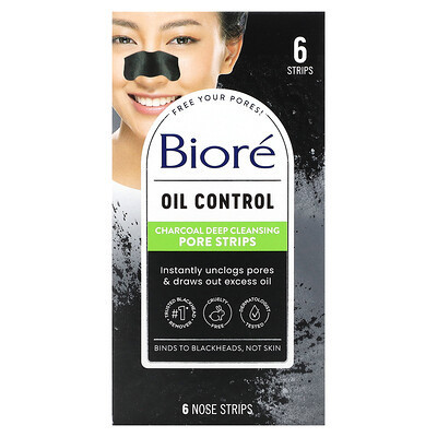 Biore, Deep Cleansing Pore Strips, Charcoal, 6 Nose Strips | iHerb