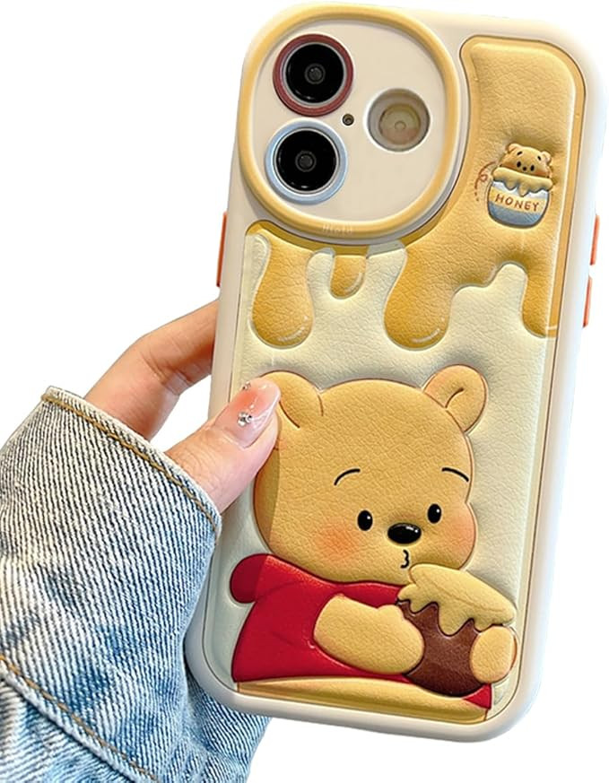 Compatible with iPhone 16 Cute Case, Kawaii Phone Case TPU Leather Cute Bear Cartoon case Soft Ru... | Amazon (US)