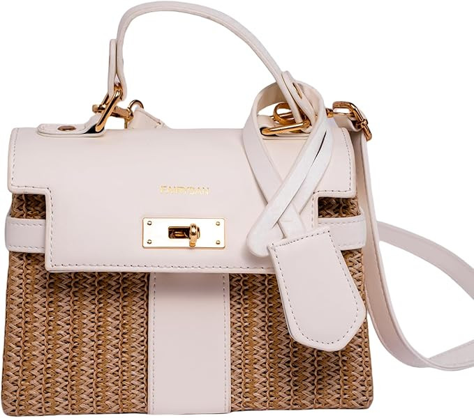 Women's Straw Beach Bag Crossbody Bag, Summer Leather Stitching Straw Handbag Shoulder Bag | Amazon (US)