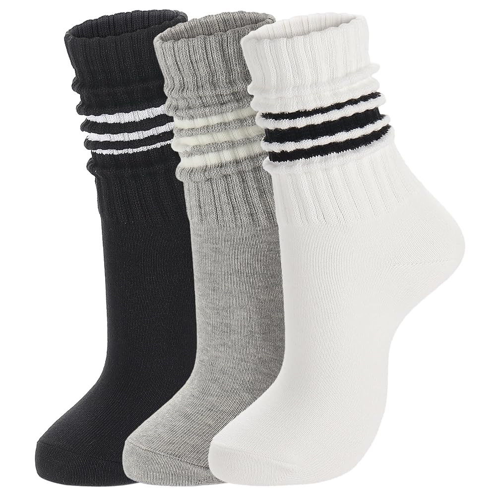 Ultrafun 3/5 Pairs Women's Scrunch Crew Socks Cotton Retro Boot Calf Slouch Socks Sports Casual | Amazon (US)