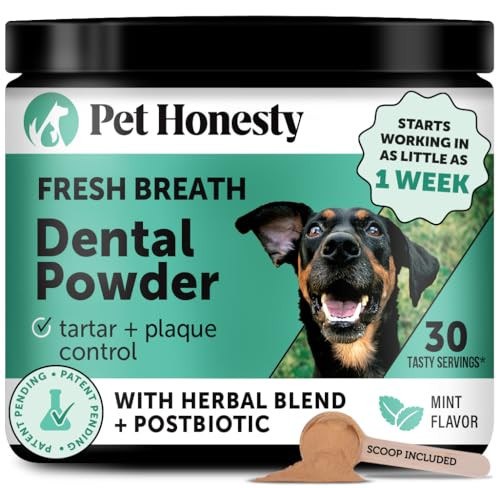 Dog Breath Freshener Dental Powder for Teeth Cleaning Plaque Off, Dental Care for Dogs, Tartar Remover for Teeth with Natural Herbal Blend + Postbiotics (Mint - 30 Servings) | Amazon (US)