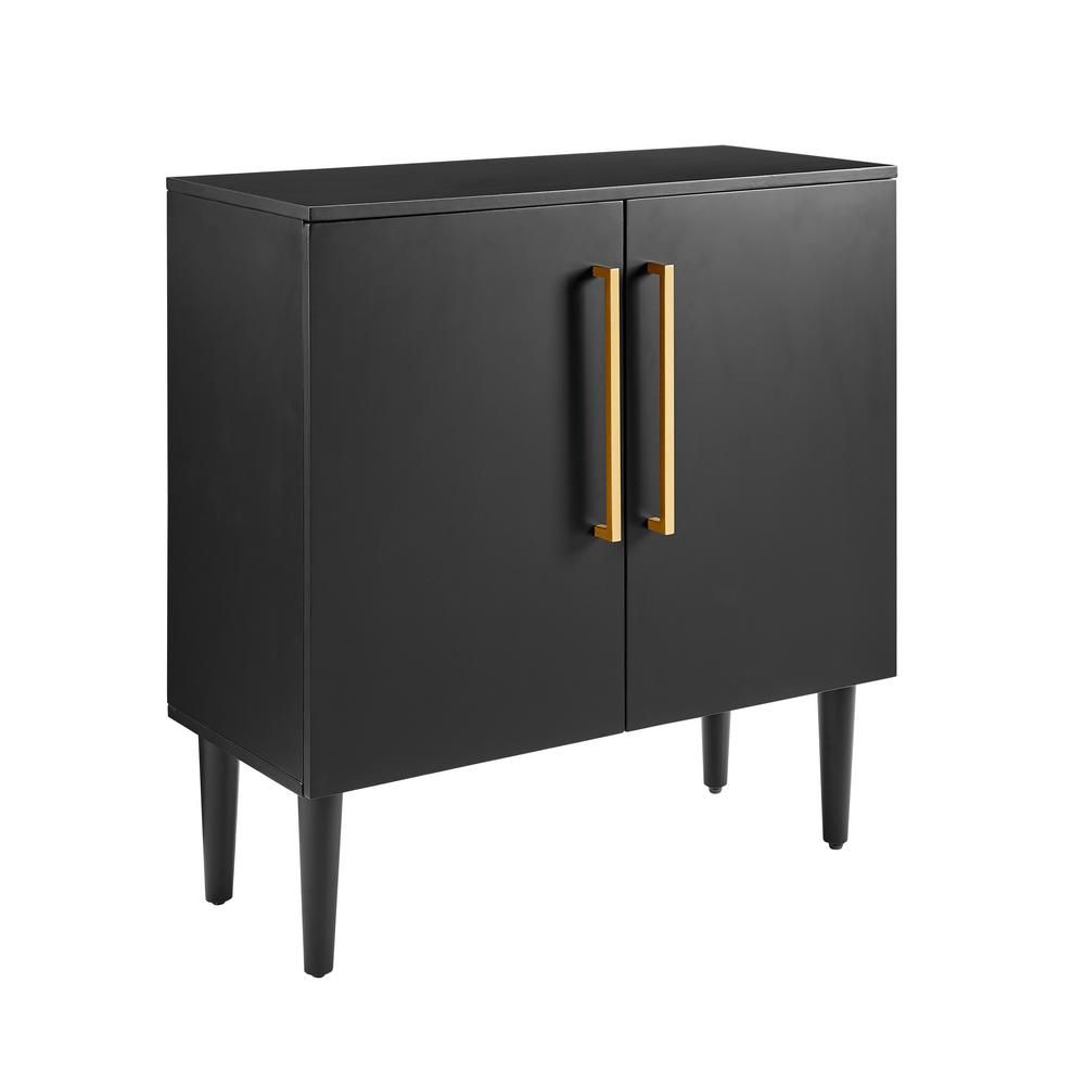 CROSLEY FURNITURE Everett 31 in. Matte Black Standard Rectangle Composite Console Table with Cabinet | The Home Depot