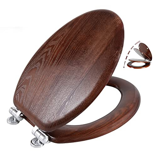 Angel Shield Elongated Wood Toilet Seat with Quiet Close,Easy Clean,Quick-Release Hinges(Elongated,Dark Walnut) | Amazon (US)