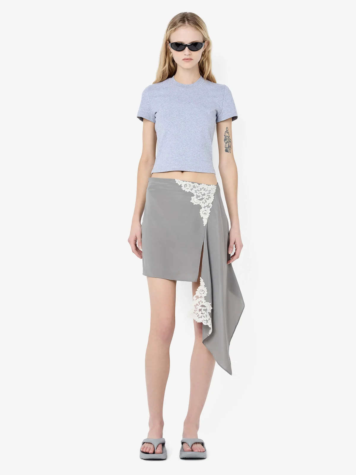 CHATEAU ASYM MINI SKIRT - SLATE GREY/IVORY | Bec & Bridge (Global)