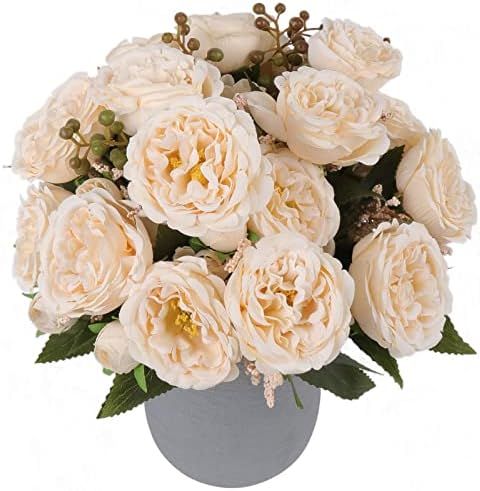 4 Bundles Artificial Peonies Flowers,Fake Beige Peonies for Home Decoration and Wedding Bride Bou... | Amazon (US)