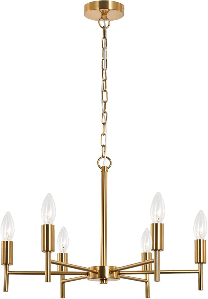 SPARKSOR Contemporary 6 Lights Brushed Brass Modern Pendant Lighting Ceiling Light Fixture, Indoo... | Amazon (US)