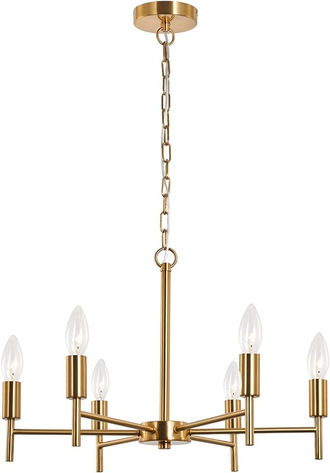 SPARKSOR Contemporary 6 Lights Brushed Brass Modern Pendant Lighting Ceiling Light Fixture, Indoo... | Amazon (US)