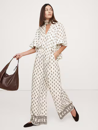 High-Rise Wide-Leg Viscose-Linen Pull-On Pant | Banana Republic (US)