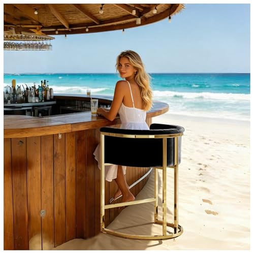 26" H Counter Height Bar Stools, Modern Barrel Counter Stools with Backrest and Arms, Velvet Fabric Upholstered Barstools for Kitchen Island,Support 460 LBS, Gold Stainless Steel Leg/Black Velvet | Amazon (US)