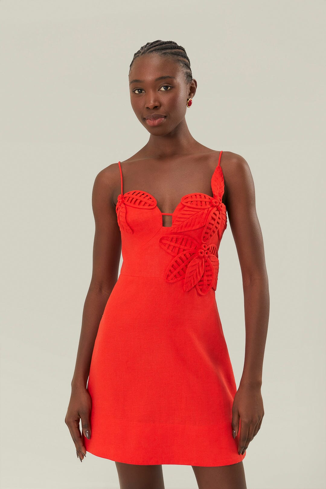 Red 3D Flower Bodice Mini Dress | FarmRio (US)