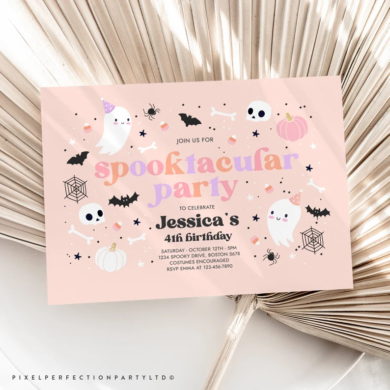 Editable Halloween Pink Ghost Birthday Invitation Girly Cute - Etsy | Etsy (US)