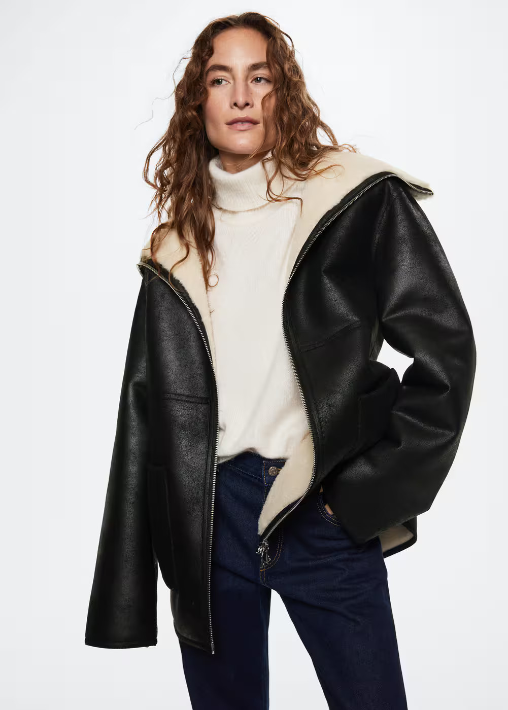 Faux shearling lining coat -  Women | Mango USA | MANGO (US)