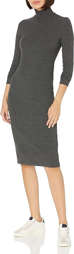 Daily Ritual Women's Rayon-Spandex Fine Rib Standard-Fit Long-Sleeve Turtleneck Midi Dress | Amazon (US)