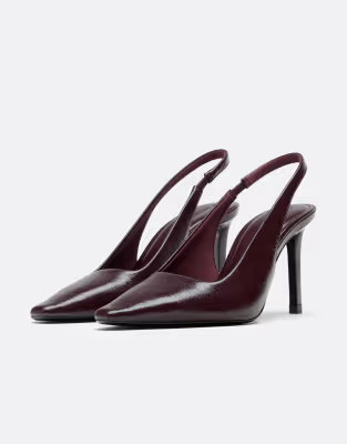 Stradivarius wide fit basic high-heel shoes in burgundy | ASOS | ASOS (Global)