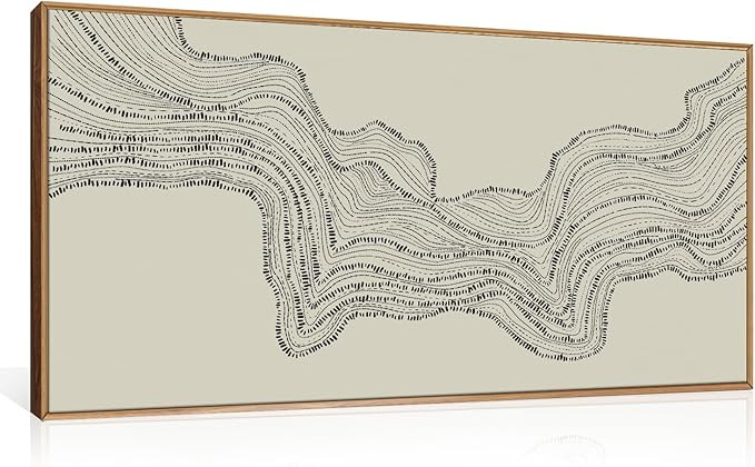 HLNIUC Neutral Abstract Framed Canvas Wall Art Set, Black Beige Wave Line Wall Decor, Large Minim... | Amazon (US)