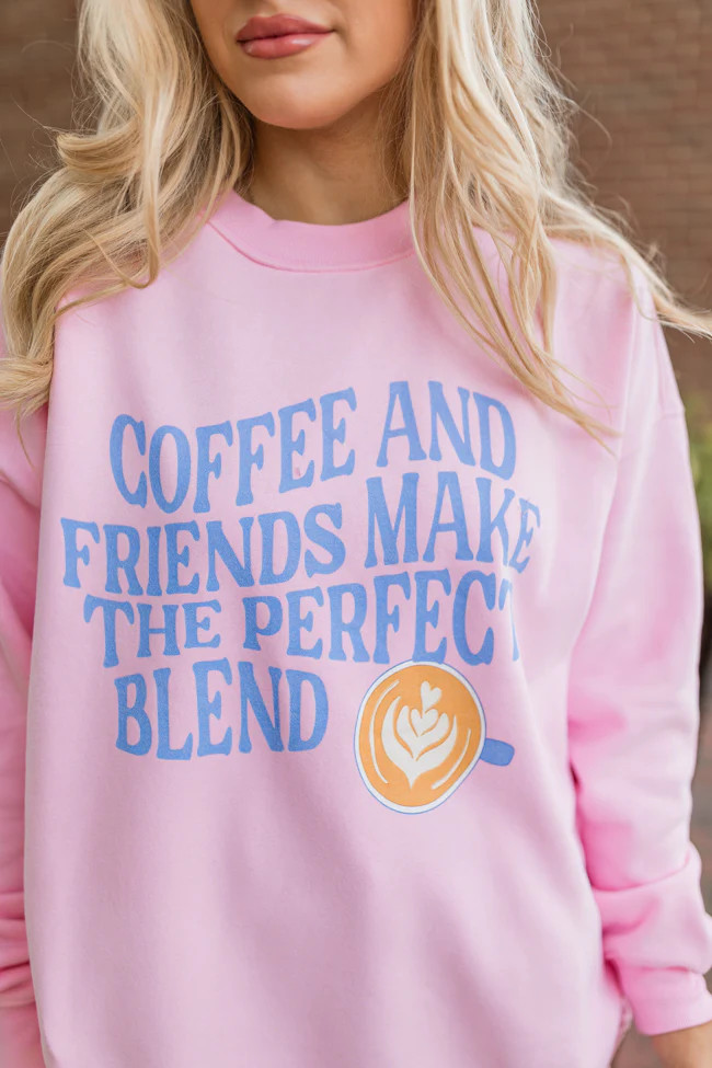 Coffee And Friends Light Pink Oversized Graphic Sweatshirt | Pink Lily