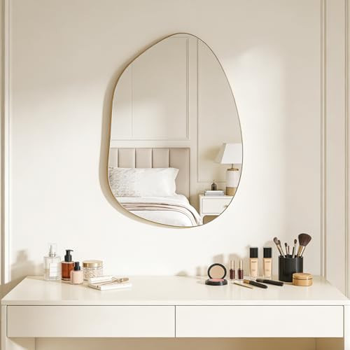 Irregular Wall Mirror Asymmetrical Mirror, Gold Mirror for Bathroom Living Room Entryway Bedroom, Decorative Modern Mirror, Tempered Glass, Shatterproof, Hangs Horizontally or Vertically (28" x 20") | Amazon (US)