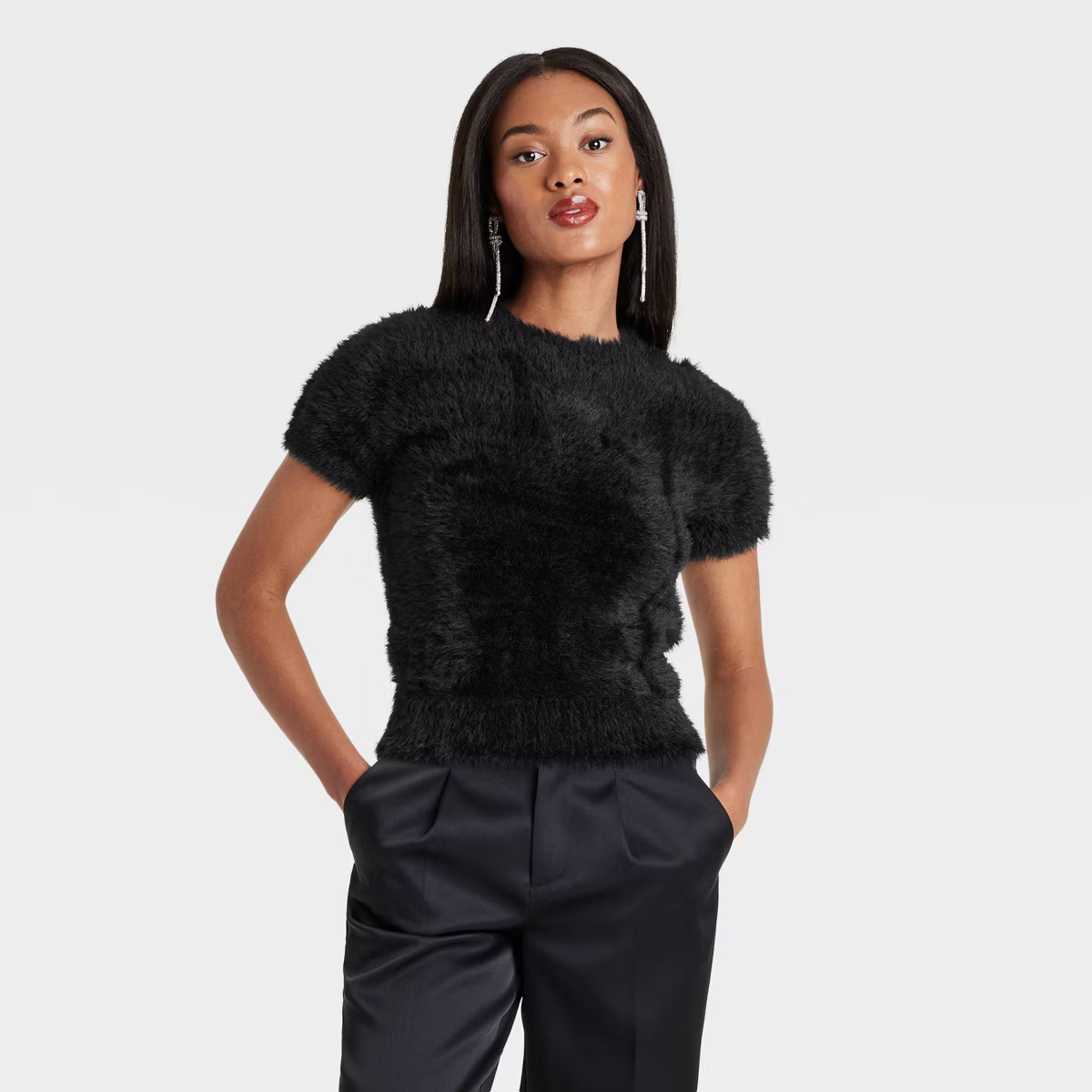 Women's Fuzzy Short Sleeve Crewneck Pullover Sweater - A New Day™ | Target