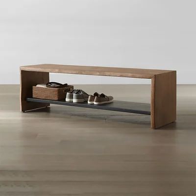 39" Rustic Wood Entryway Bench with Shoe Rack-Homary | Homary