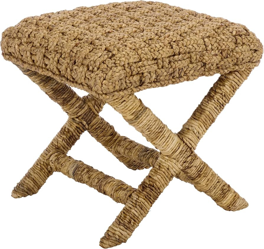 SAFAVIEH Furniture - Trishan Woven Accent Stool - Natural Mahogany Solid Wood Frame - X-Base Desi... | Amazon (US)