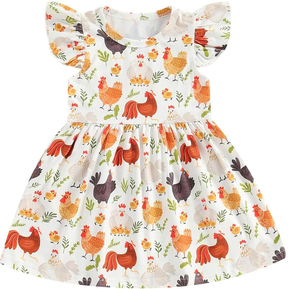 Farm Baby Clothes Animals Rooster Hen Print Fly Sleeve Baby Dress Summer Clothes 6 12 18 24Months... | Amazon (US)