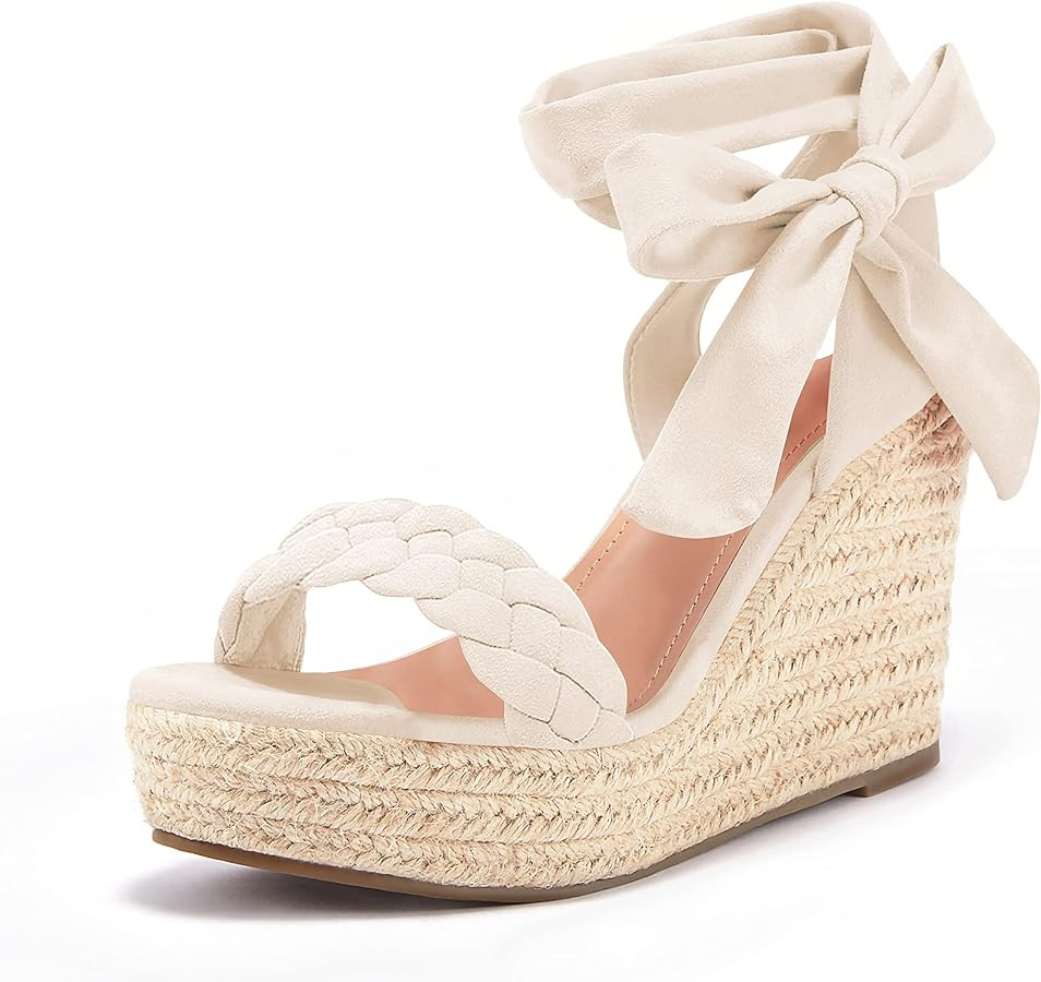 Syktkmx Womens Braided Wedge Espadrille Sandals Lace Up Slingback Open Toe Summer Platform Heeled... | Amazon (US)