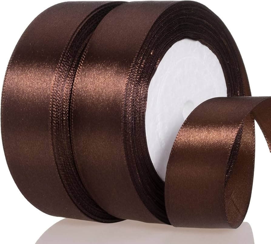 ATRBB 1 Inch Dark Brown Satin Ribbon, 50 Yards Solid Fabric Ribbon for Gift Wrapping, Bouquets, W... | Amazon (US)