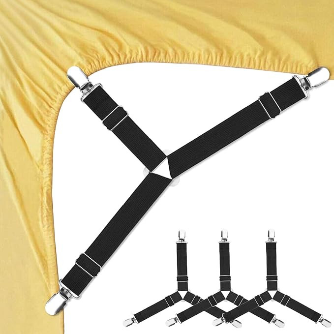 Bed Sheet Fasteners, 4 PCS Adjustable Triangle Elastic Suspenders Gripper Holder Straps Clip for ... | Amazon (US)