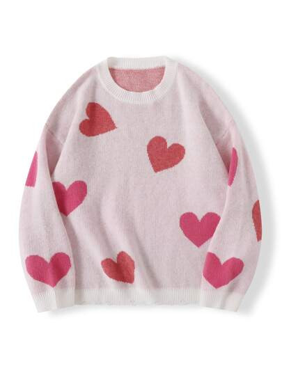 Heart Pattern Round Neck Sweater | SHEIN