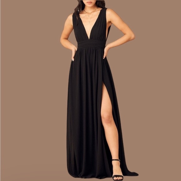 Lulus Medium NEW Heavenly Hues Maxi Sleeveless Dress Black Slit Cut Deep V Neck | Poshmark