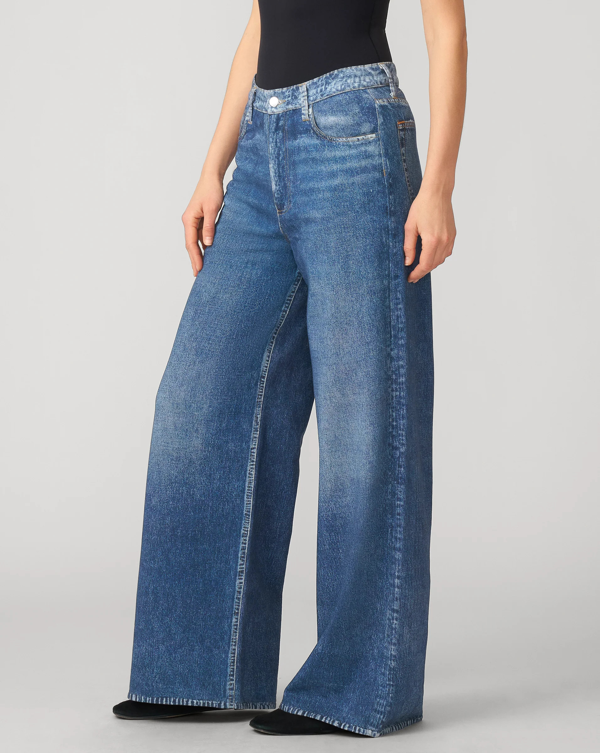 Cable & Gauge Printed Denim Soft Wide Leg Pant, Countryside Wash | Cable & Gauge