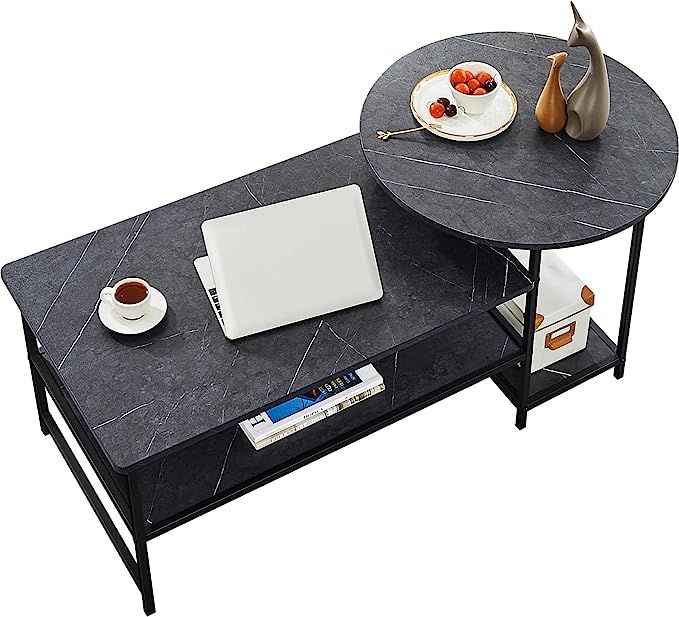 WOHOMO Black Marble Coffee Table, Unique Small Round and Modern Rectangular Lift Top Coffee Table... | Amazon (US)