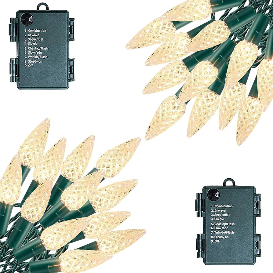 Dazzle Bright C6 Battery Operated Christmas Lights, 2 Pack Total 100LED 34FT Warm White Christmas... | Amazon (US)