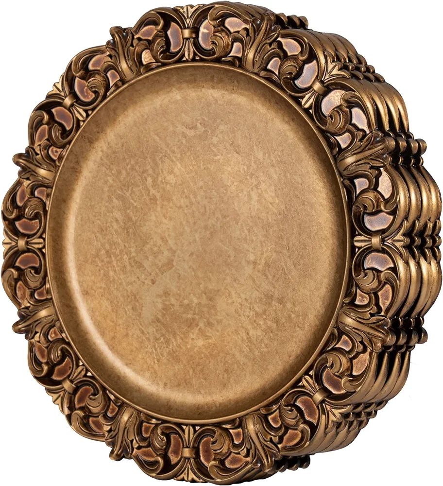 MAONAME 13" Antique Gold Charger Plates with Embossed Rims, Set of 4, Plastic Plate Chargers for ... | Amazon (US)