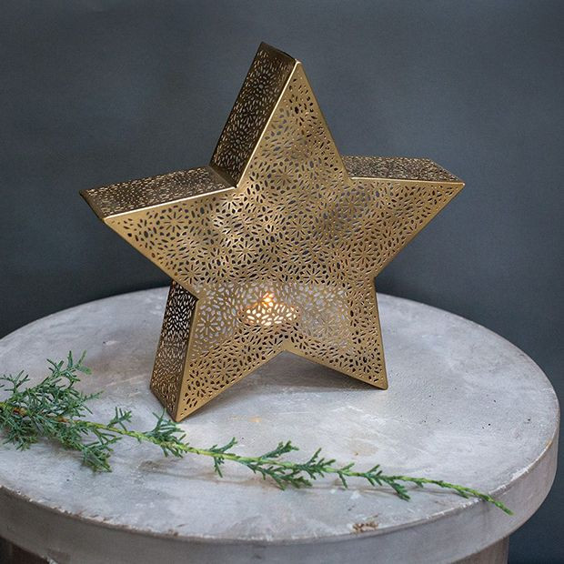 Gold Glimmer Star Tea Light Holder 8 inch | Antique Farm House
