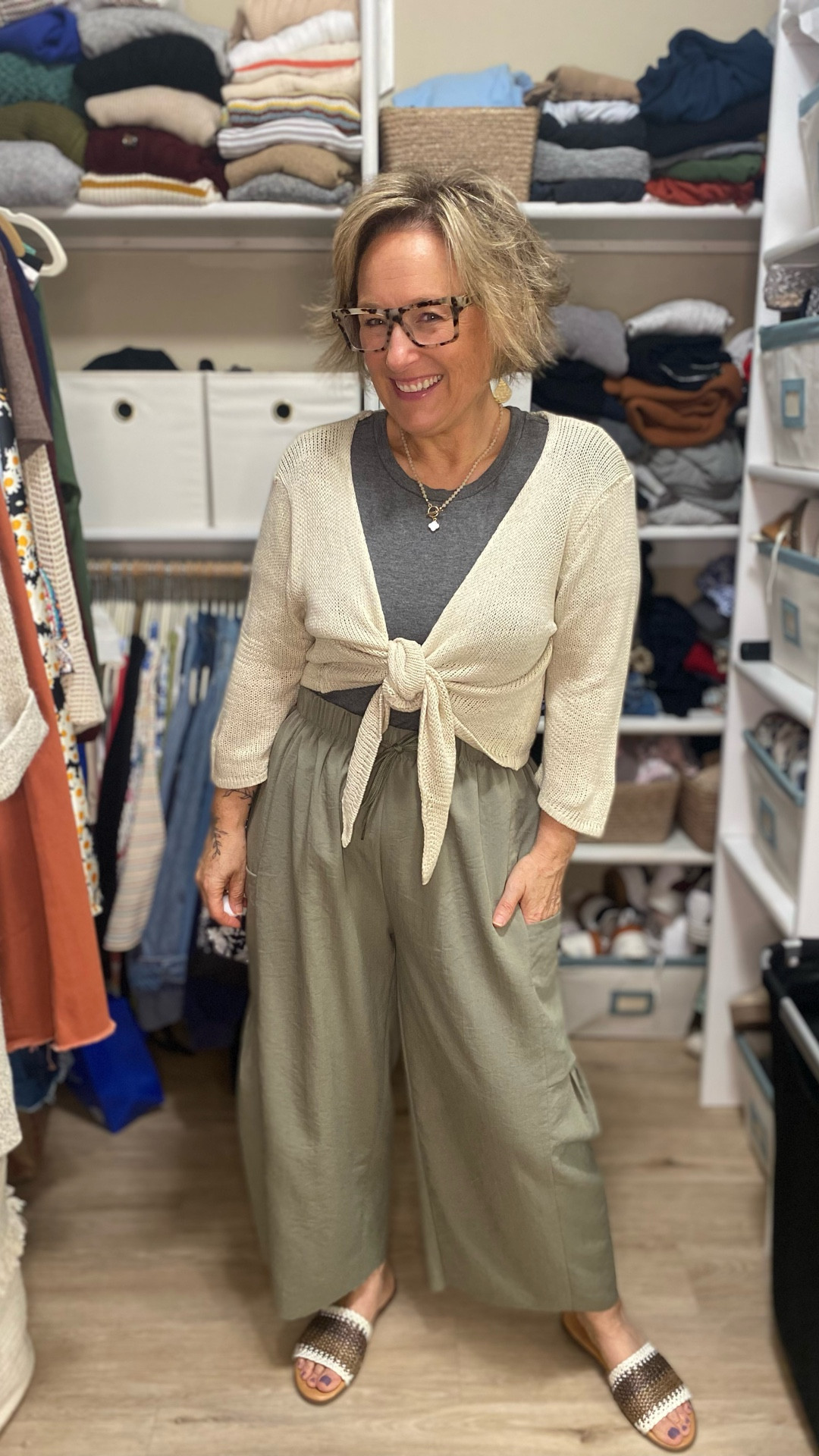 Wide leg throw on pants styled! 

#LTKOver40 #LTKMidsize #LTKPetite