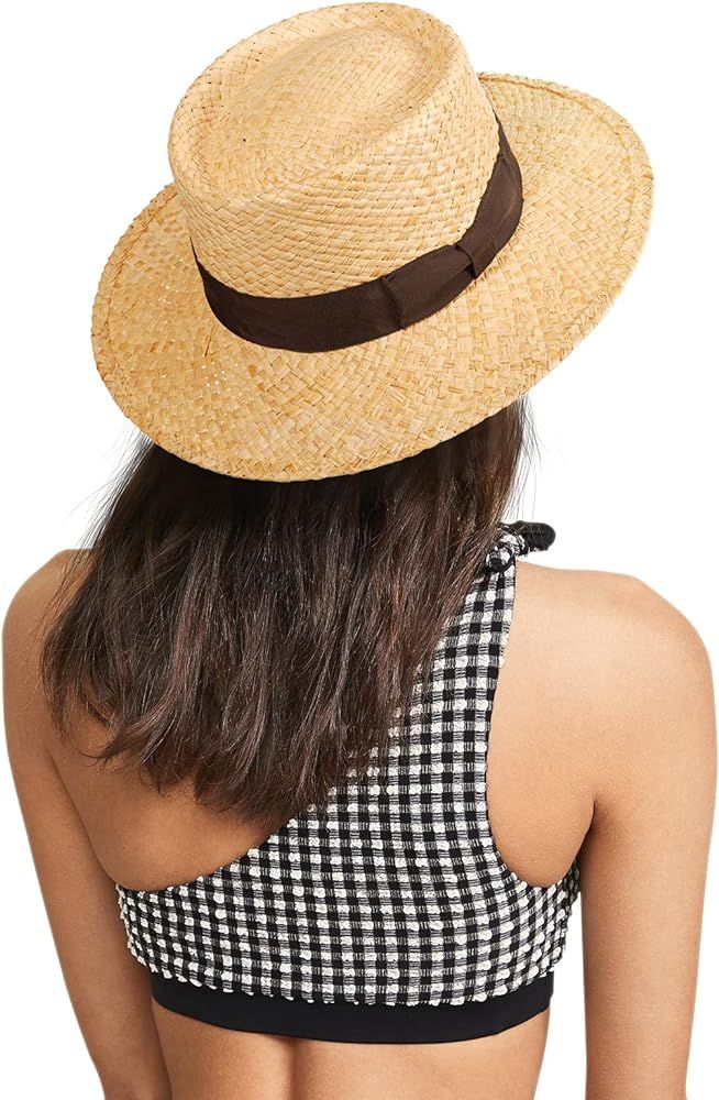 Flat Top Boater Hat for Women and Men Sun Hats Straw Beach Hat Summer Panama Wide Brim Caps | Amazon (US)