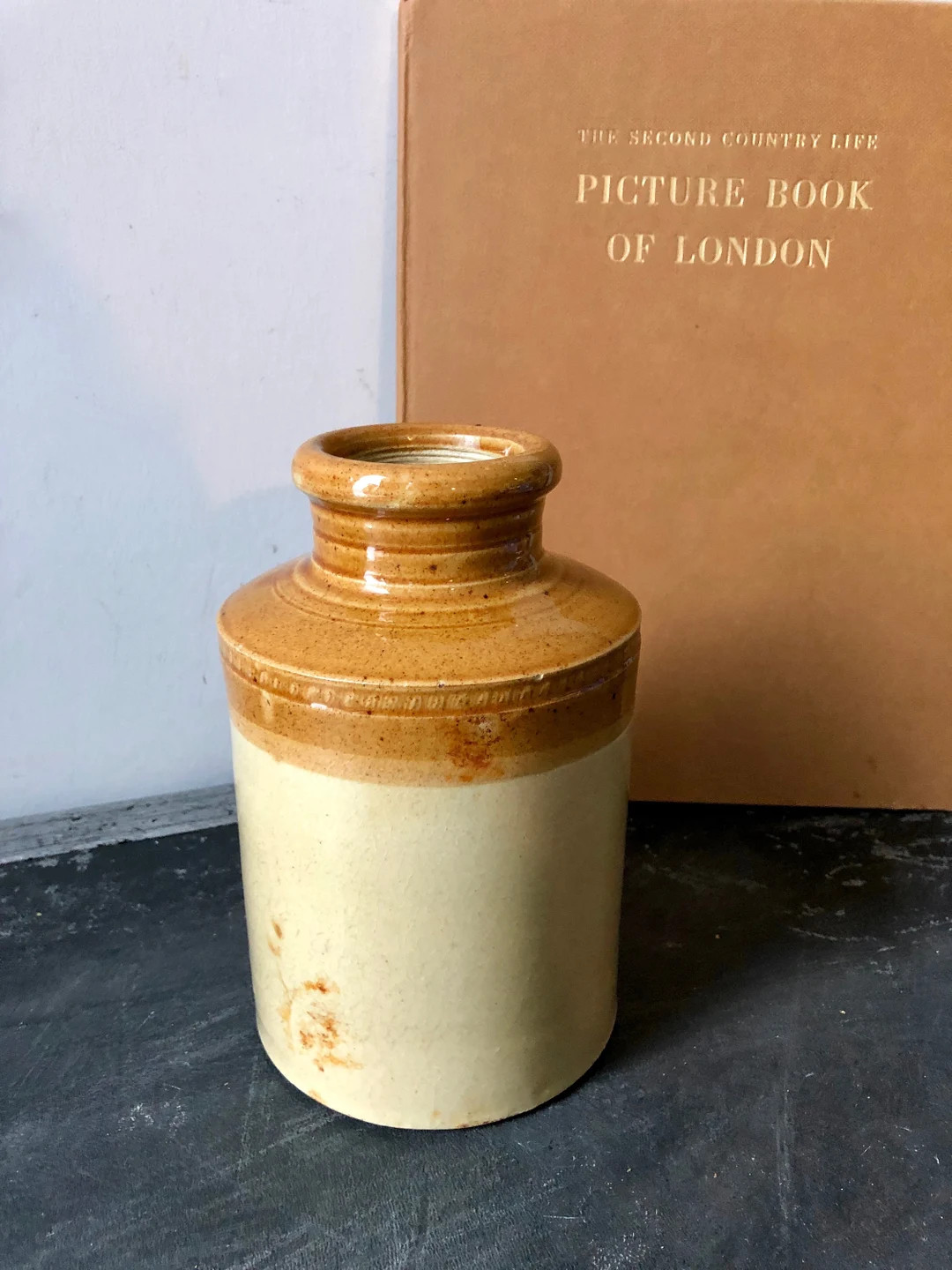 Vintage Two-tone Stoneware Crock: Mustard Glazed Pottery, Farmhouse Decor - Etsy | Etsy (US)