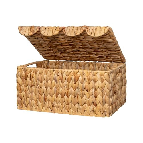 StorageWorks Wicker Basket with Scalloped Edge Lid, Water Hyacinth Basket with Built-in Handles, Handwoven Wicker Box for Living Room, 15" L x 11 ¼" W x 7" H | Amazon (US)